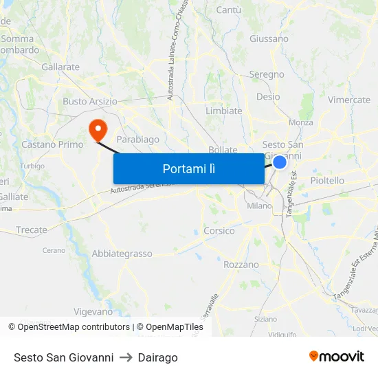 Sesto San Giovanni to Dairago map