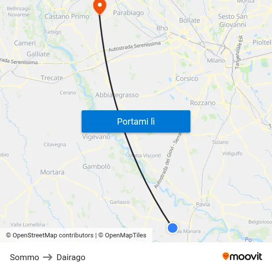 Sommo to Dairago map