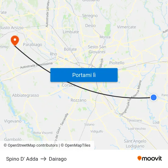 Spino D' Adda to Dairago map