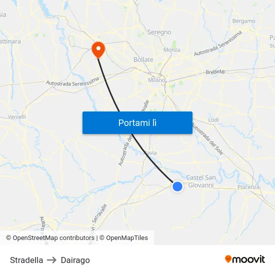 Stradella to Dairago map