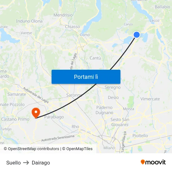 Suello to Dairago map