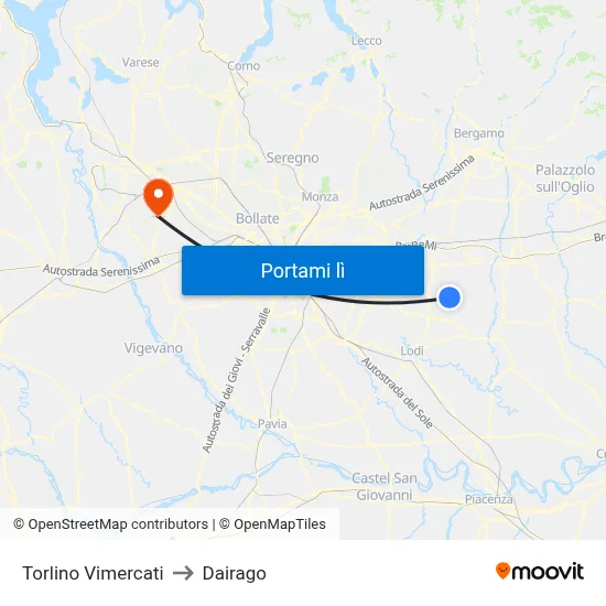 Torlino Vimercati to Dairago map