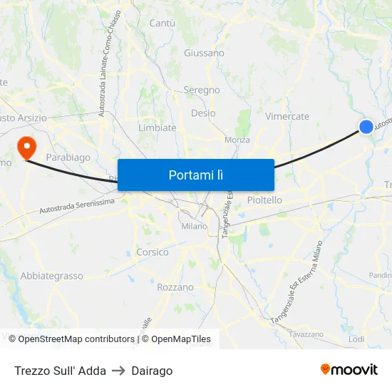 Trezzo Sull' Adda to Dairago map