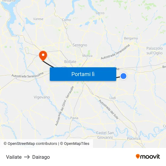 Vailate to Dairago map