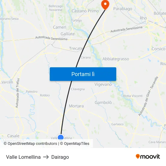 Valle Lomellina to Dairago map