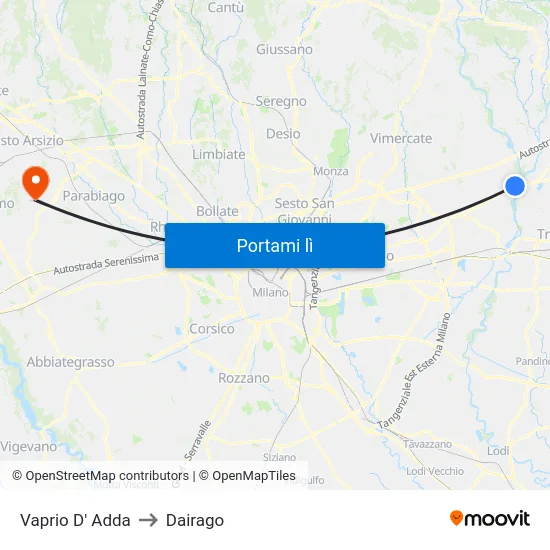 Vaprio D' Adda to Dairago map