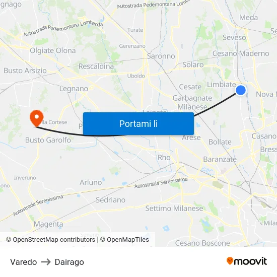 Varedo to Dairago map