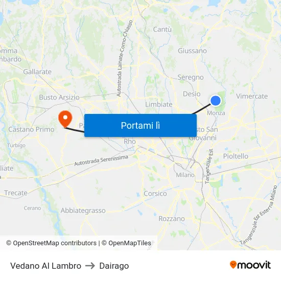 Vedano Al Lambro to Dairago map