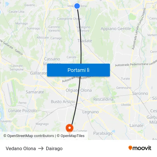 Vedano Olona to Dairago map