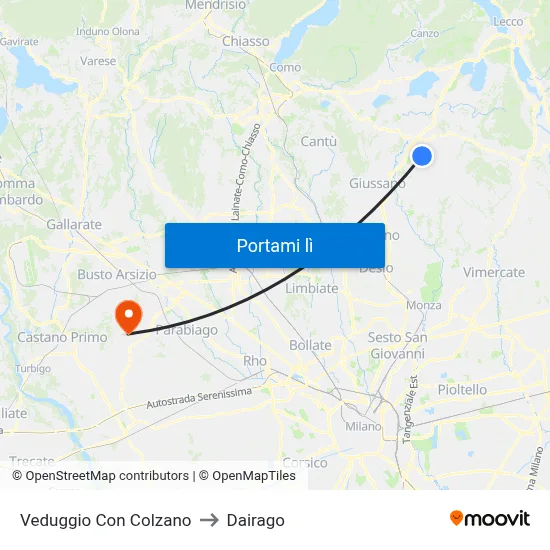 Veduggio Con Colzano to Dairago map