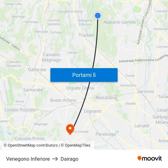 Venegono Inferiore to Dairago map