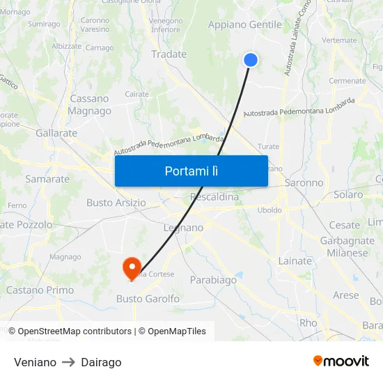 Veniano to Dairago map