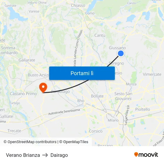 Verano Brianza to Dairago map