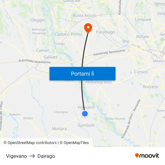 Vigevano to Dairago map
