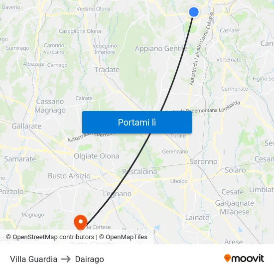 Villa Guardia to Dairago map