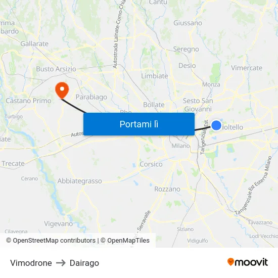Vimodrone to Dairago map