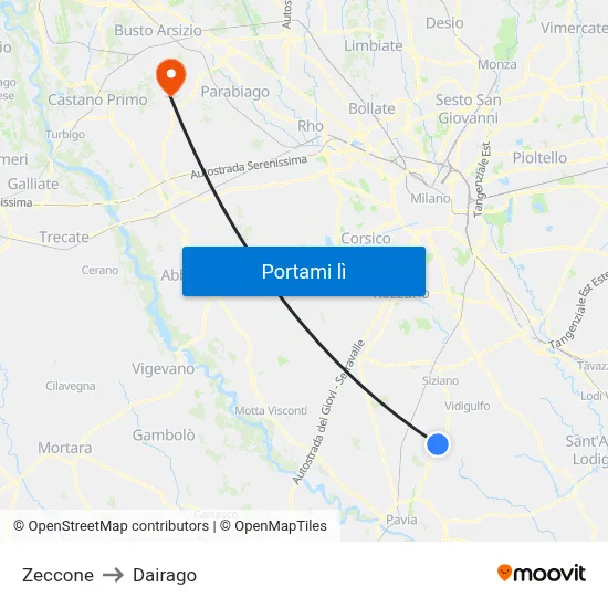 Zeccone to Dairago map