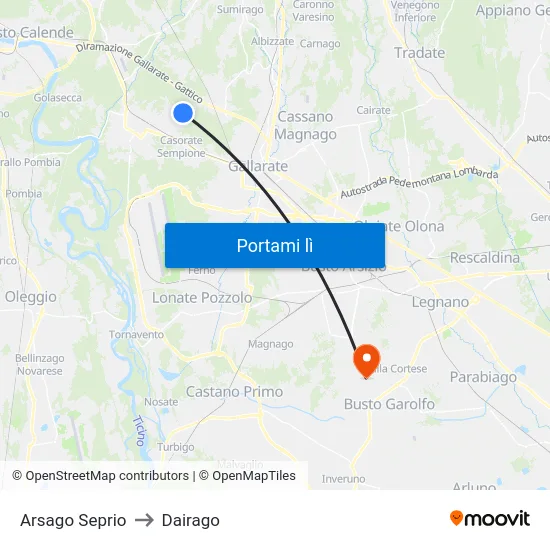 Arsago Seprio to Dairago map
