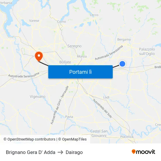 Brignano Gera D' Adda to Dairago map