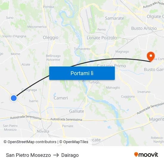 San Pietro Mosezzo to Dairago map