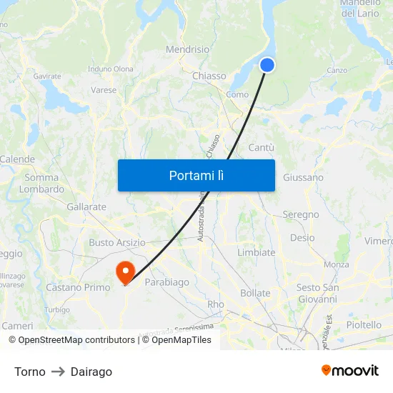 Torno to Dairago map