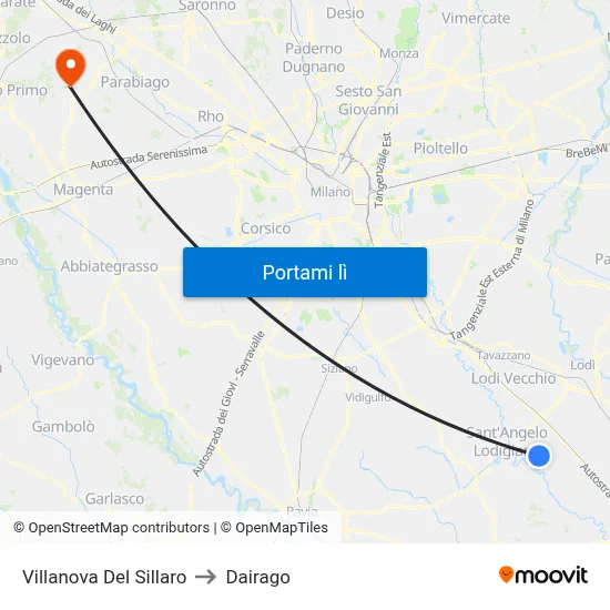 Villanova Del Sillaro to Dairago map
