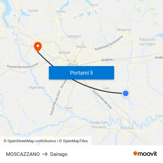 MOSCAZZANO to Dairago map