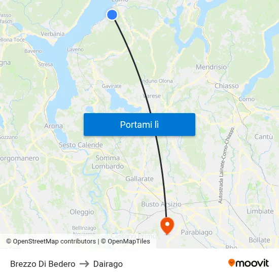 Brezzo Di Bedero to Dairago map