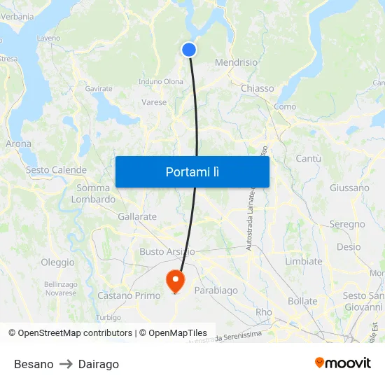 Besano to Dairago map