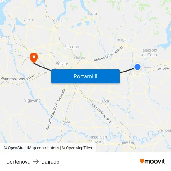 Cortenova to Dairago map