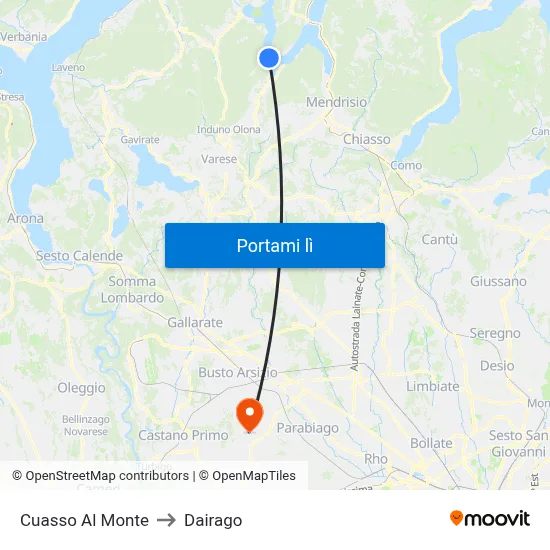 Cuasso Al Monte to Dairago map