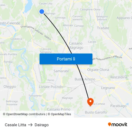 Casale Litta to Dairago map