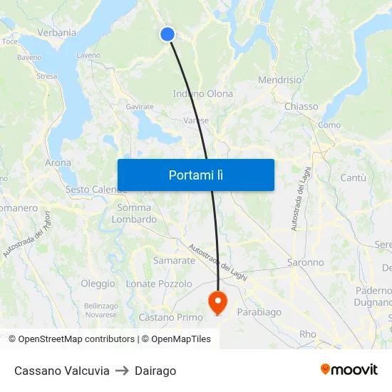 Cassano Valcuvia to Dairago map
