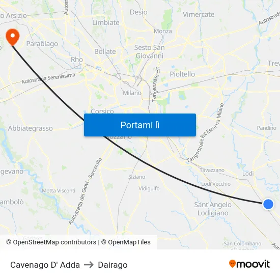 Cavenago D' Adda to Dairago map