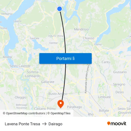 Lavena Ponte Tresa to Dairago map