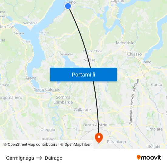 Germignaga to Dairago map