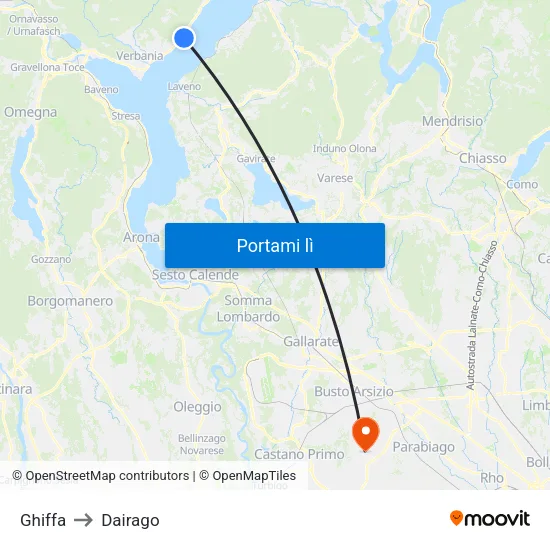 Ghiffa to Dairago map