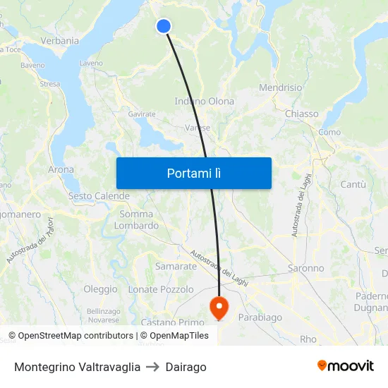 Montegrino Valtravaglia to Dairago map