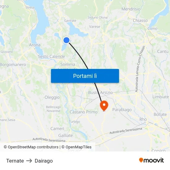 Ternate to Dairago map