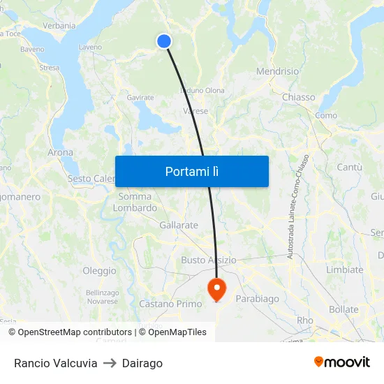 Rancio Valcuvia to Dairago map