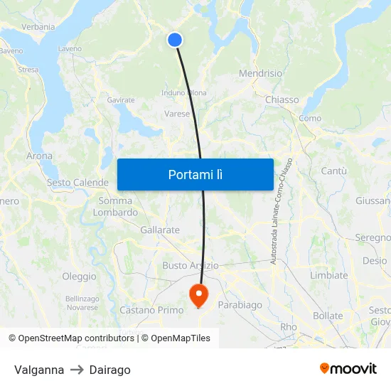 Valganna to Dairago map