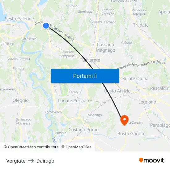 Vergiate to Dairago map