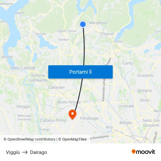 Viggiù to Dairago map