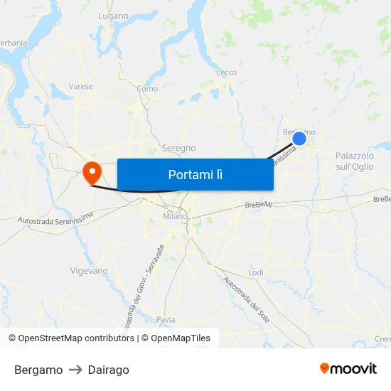 Bergamo to Dairago map