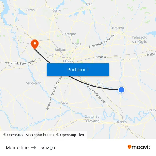 Montodine to Dairago map