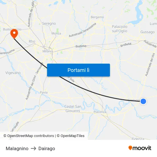 Malagnino to Dairago map