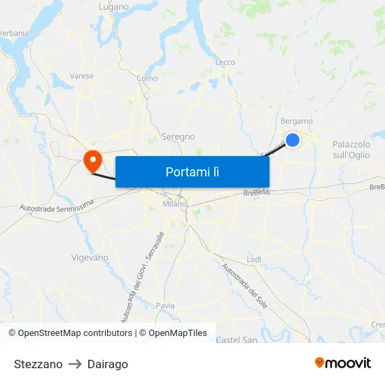 Stezzano to Dairago map