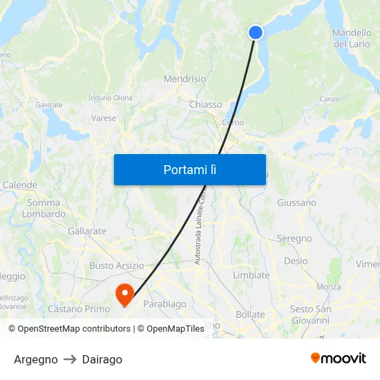 Argegno to Dairago map