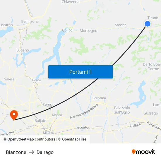 Bianzone to Dairago map
