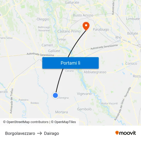 Borgolavezzaro to Dairago map